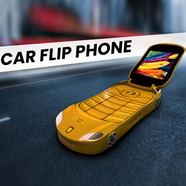 Car Flip Phone with Dual Screen & Dual SIM + Free Wireless Bluetooth Earpods with Charging Case & Inbuilt Powerbank (CSM10)